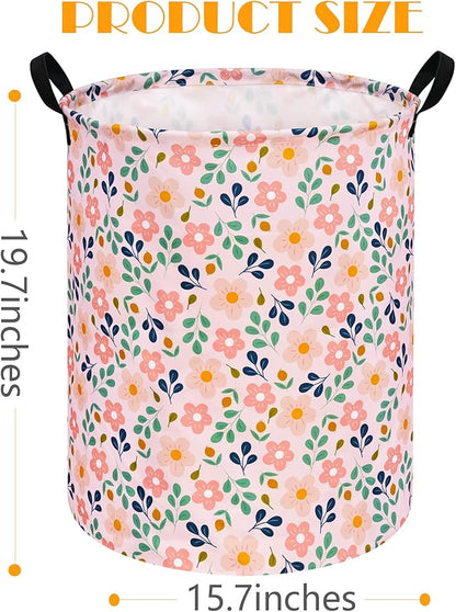 Kids Flower Hamper Storage Bins,Girls Room Decor Laundry Basket,Waterproof Clothes Organizer for Women Toy Box Large Canvas Collapsible Chest for Home/Dorm/Kitchen/Pet/Office/Closet/Shelf/Gifts