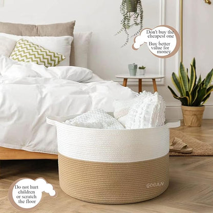 Storage Baskets for Organizing D22"H14" Large blanket basket laundry basket Cotton Rope Woven Basket for toy towl in Living Room (Jute/Beige) XXXL