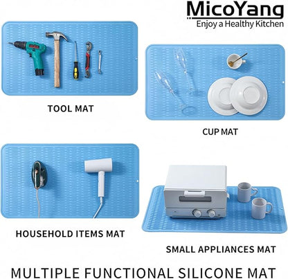 MicoYang Silicone Dish Drying Mat for Multiple Usage,Easy clean,Eco-friendly,Heat-resistant Silicone Mat for Kitchen Counter or Sink,Refrigerator or Drawer Liner Light Blue 3XL 28 inches x 18 inches