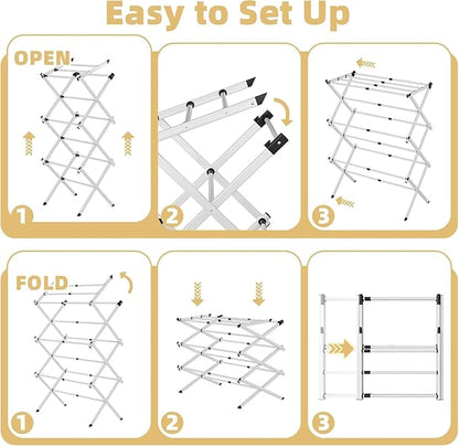 BAKON Clothes-Drying-Rack-Foldable for Small Space, Laundry-Drying Rack Collapsible for Hanging Clothes, Metal Clothing Dry Rack Suit for Indoor & Outdoor, Dorm Room, Apartments, RV, White