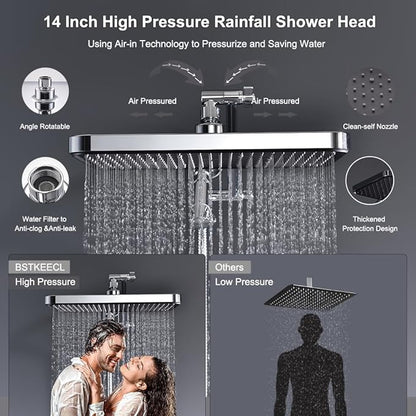 14'' Bathroom Filtered Shower Head with Handheld -Both High Pressure -Rain Shower Hea&9 Spray Mode Showerhead with Filters, 11'' Extension Arm Height Adjustable & 70" Anti-Kink Hose, Chrome