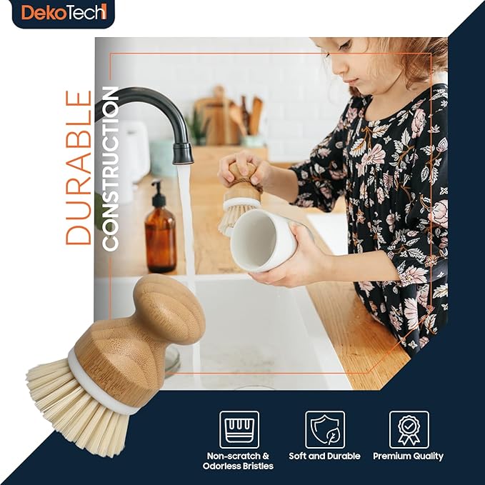 Premium Bamboo Dish Scrub Brush Eco-Friendly & Heavy-Duty Kitchen Cleaning Tool with Durable Natural Bristles, Ergonomic Wooden Handle for Effortless Dishwashing & Surface Scrubbing