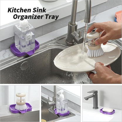 MicoYang Silicone Bathroom Soap Dishes with Drain Spout-Bathroom and Kitchen Sink Organizer,Sponge Holder,Dish Soap Tray,Perfect for Dispenser,Scrubber,Bottle,Cup on Sink or Counter-Purple 4.9"×3.2"