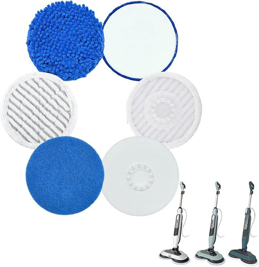 6-Pack Washable Steam Mop Pad Replacement Set Compatible with Shark Steam Mop Models S8001, S8201, S8002BRN, S7201, S7000 | Combines Steam Cleaning and Scrubbing with Anti-Slip Grip Pads