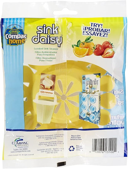 Compac Sink Daisy Scented Kitchen Sink Strainer Infuses & Freshens Your Sink, Must Have Kitchen Sink Accessories, Sink Drain Strainer - Catcher, Yellow, Lemon Scent, 12 Count, (Pack of 12)