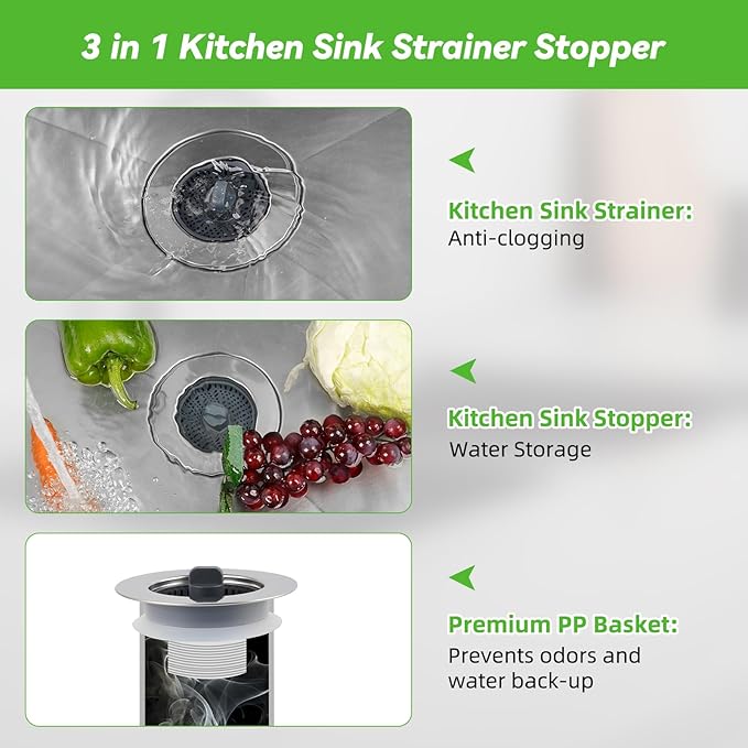 Universal Sink Stopper Strainer Combo, Stainless Steel Wrapped Drain Stopper Kitchen Sink for US Standard 3-1/2 Inch Kitchen Sink Drain, Extra 2 PCS Mesh Strainer for Food Garbage Disposal, Chrome