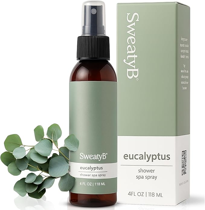 SweatyB® Eucalyptus Shower Spray – 100% Pure Eucalyptus Essential Oil Shower Mist for Sauna & Steam Room – Natural Aromatherapy for Stress & Sinus Relief – Vegan – Made in USA – 4 oz