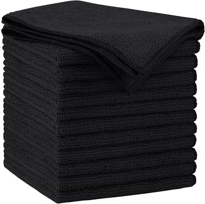 AIDEA Microfiber Cleaning Cloth Black 12PK, Microfiber Towels for Cars, Premium Car Cloths, Dusting Cloth Lint Free Cleaning Rags for SUVs, House, Kitchen, Window, Workshops,11.5×11.5"