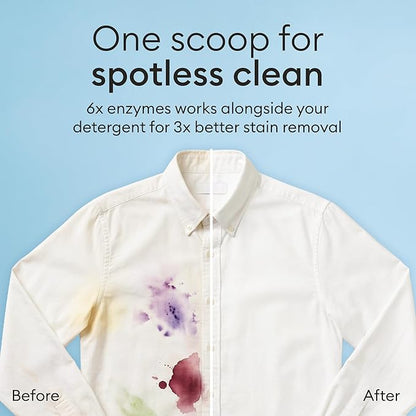 Vove Bio Enzyme Laundry Booster - 80 Loads 6x Enzyme Oxygen Stain Remover Powder - Fragrance Free for Sensitive Skin - Power Cleaner for Blood, Grass, Food, Pet Odors - FSC Wood Scoop