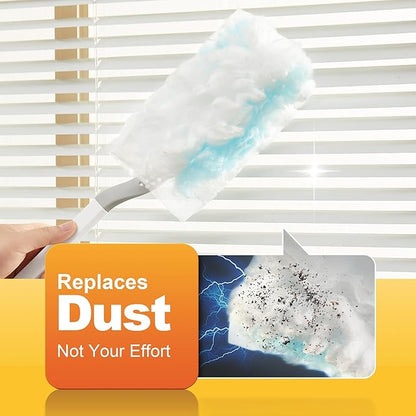 JOYMOOP Disposable Duster for Cleaning, with 1 Handles & 24 Ct Blue Heavy Duty Refills for Swiffer Feather Duster, Household Cleaning Tool for Electronics, Dusting Furniture, Blinds, Pet Hair