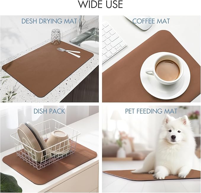 Drying Mat for Kitchen Countertops, Coffee Mat Hide Stain Rubber Backed Absorbent Dish Drying Mat