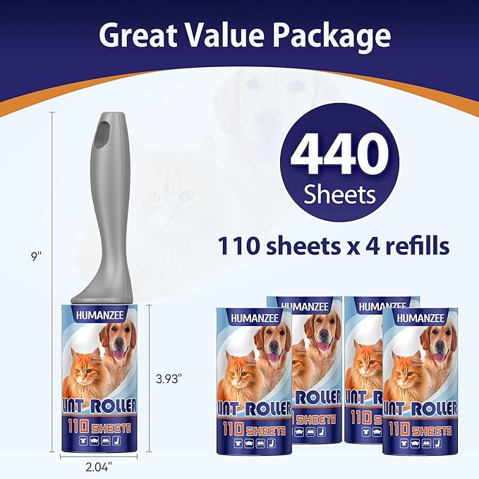 Lint Rollers for Pet Hair Extra Sticky，Portable Pet Lint Remover for Clothes, Sofa Bed, Car Seat, and More-(b440)