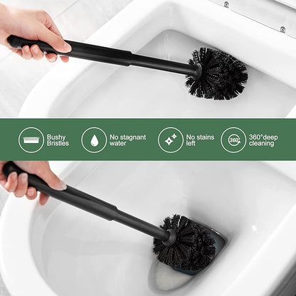 Eyliden Toilet Plunger and Brush, 2 in 1 Toilet Bowl Brush Plunger Set with Holder, Bathroom Cleaning Tools Combo with Caddy Stand, Nylon Bristles, Shatter-Resistant Plastic, Black