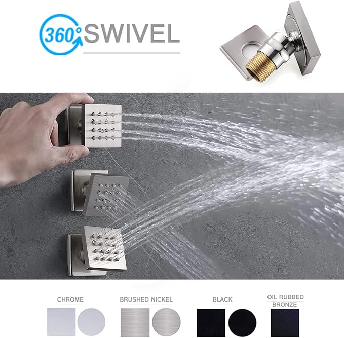 HOMEDEC Brushed Nickel Square Brass Shower Body Sprayer Wall Jet, Valve Needed (6pcs, 2x2inch)