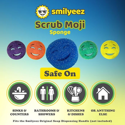 The Original Scrub Moji Scrubbing Sponge by Smilyeez (Set of 3) - Yellow - Temperature-Responsive Polymer Foam, Stain and Odor Resistant, Ideal for Kitchen and Bathroom Cleaning