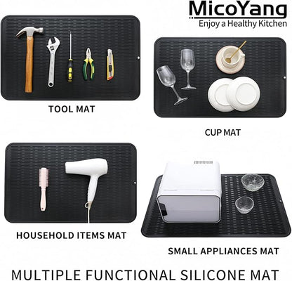 MicoYang Silicone Dish Drying Mat for Multiple Usage,Easy clean,Eco-friendly,Heat-resistant Silicone Mat for Kitchen Counter or Sink,Refrigerator or Drawer Liner Black 3XL 28 inches x 18 inches