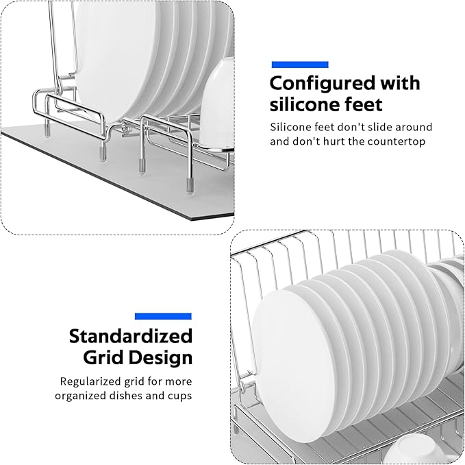 Dish Drying Rack Stainless Steel Collapsible Foldable Small Dish Rack Countertop Portable Drainer with Drying Mat for Kitchen Dorm RV Campers Travel Trailer Space Saving