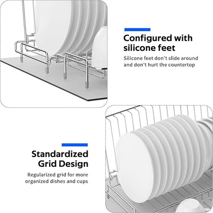 Dish Drying Rack Stainless Steel Collapsible Foldable Small Dish Rack Countertop Portable Drainer with Drying Mat for Kitchen Dorm RV Campers Travel Trailer Space Saving