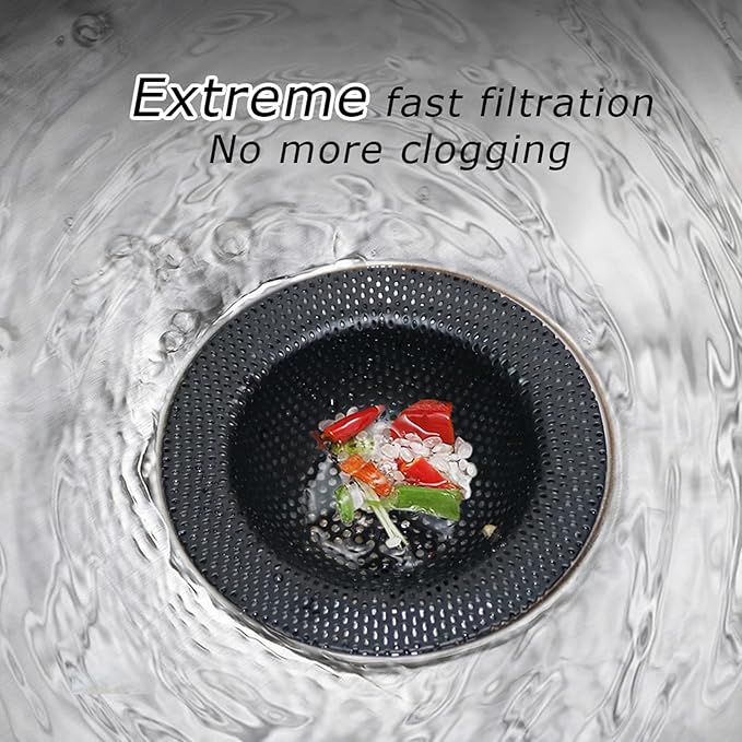 2 Pcs Black Kitchen Sink Drain Strainer for Most Drains, Stainless Steel, Large Wide Rim, 4.5in Diameter, Anti-Clogging, Rust Free