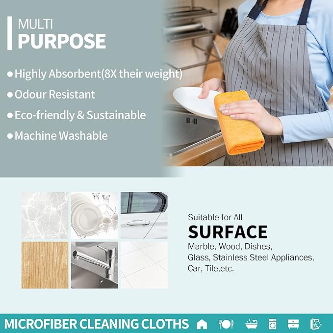 HOMERHYME Microfiber Cleaning Cloth - 60 Pack Shop Towels, 12" x 12" Cleaning Rags Lint Free, Reusable Microfiber Towels for Cars Kitchen Automotive House Office