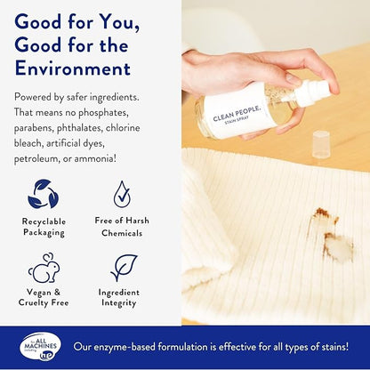 The Clean People Stain Remover Spray - Simple, Clean Ingredients - Laundry Spot Treatment for Food, Pet & Baby Stains - Boosted with Enzymes - Fabric Safe - 4oz (2 Pack)