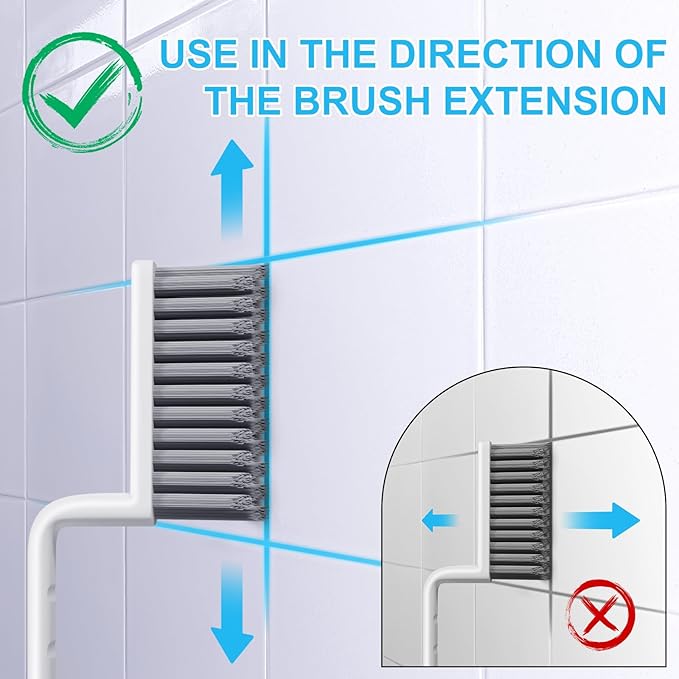 V-Shaped Grout Cleaner Brush, 3 Pcs Grout Brushes for Tile Floor, Handheld Grout Cleaning Brushes Set with 3 Hooks for Shower, Bathroom, Kitchen, Home Use, Stiff Bristle