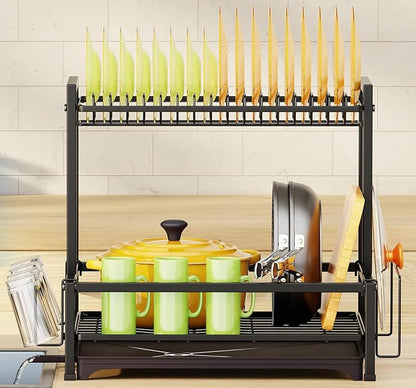 Simple Trending Dish Drying Rack, 2-Tier Dish Rack for Kitchen, Stainless Steel Dish Drainer, Black