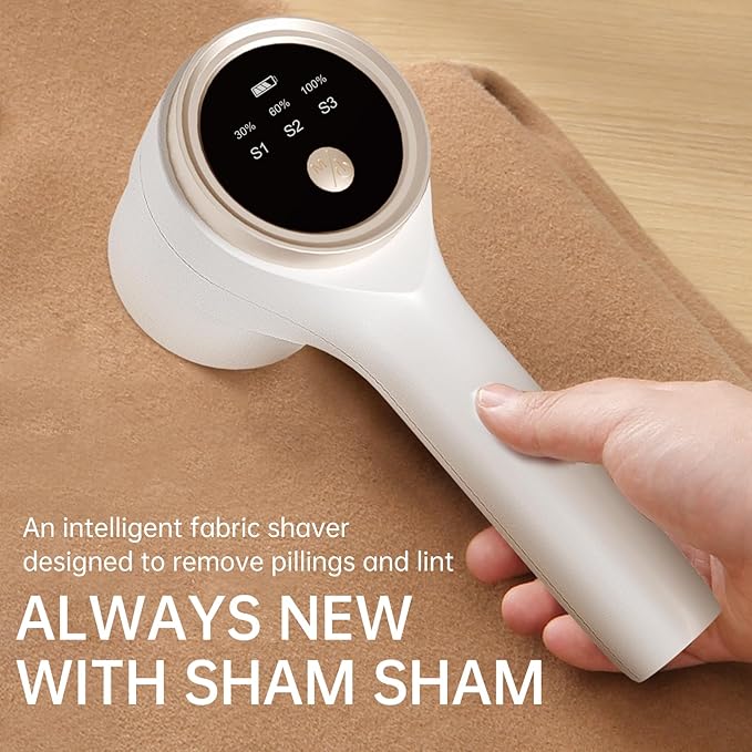 Fabric Shaver, Lint Remover Rechargeable 3-Speed Remove Fuzz, Pilling for Wool, Clothes, Sweater, Coat, Electric Lint Shaver with Stainless Steel Replacement Blades, Light Beige