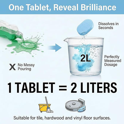 Floor Cleaning Tablets: 1 Tab = 2l Pre-Measured Solution, Streak-Free & Non-sticky for Barefoot Clean, Protects & Shines All Floors, Zero-Plastic & Space-Saving, For Mops & Robot Vacuums (2set)