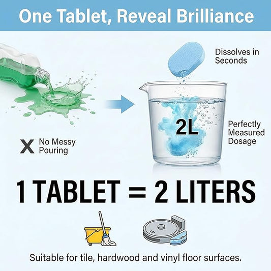 Floor Cleaning Tablets: 1 Tab = 2l Pre-Measured Solution, Streak-Free & Non-sticky for Barefoot Clean, Protects & Shines All Floors, Zero-Plastic & Space-Saving, For Mops & Robot Vacuums (1set)