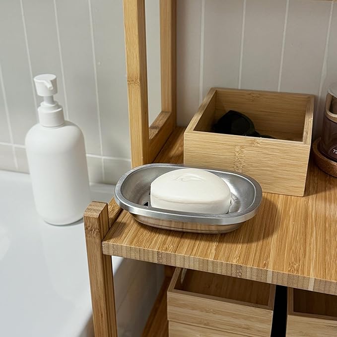 IMEEA Silver Soap Dish SUS304 Stainless Steel Brushed Soap Dish with Drain Bathroom Soap Holder