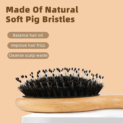 BLACK EGG Mini Hair Brush - Mini Boar Bristle Hair Brush for All Hair Types Tangle-Free Hair Comb for Women Men Kids - Detangling Travel Hairbrush