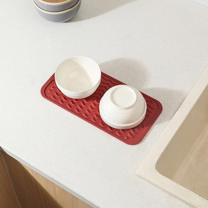 MicoYang Silicone Dish Drying Mat for Multiple Usage,Easy clean,Eco-friendly,Heat-resistant Silicone Mat for Kitchen Counter or Sink,Refrigerator or Drawer Liner Red S 12 inches x 6 inches