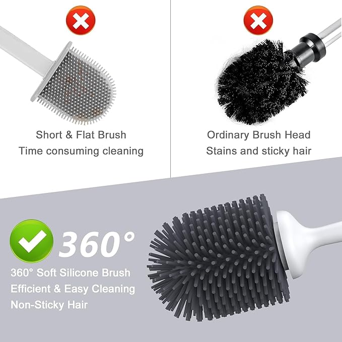 Lefree Toilet Brush Set with Ventilated Holder - 3 Packs, Silicone Toilet Bowl Brush - Floor Standing & Wall Mounted Scrubber