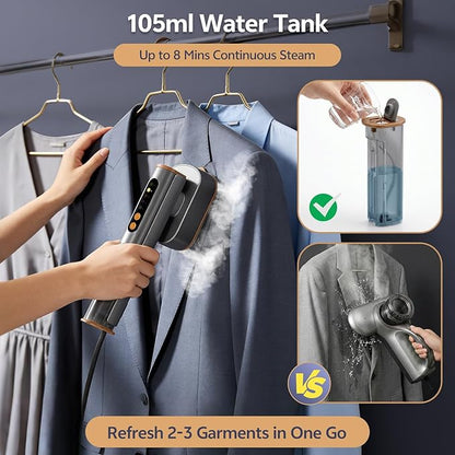 Portable Garment Steamer for Clothes, 100-220V Handheld Travel Steamer for Global, 2-in-1 Compact Clothes Steamer & Iron with 20g/min Steam, 90° Rotating Head Wrinkle Remover for Home & Travel(Grey)