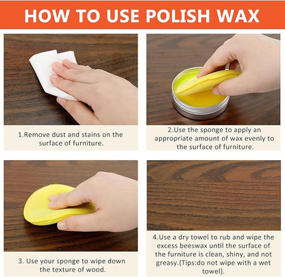 Wood Wax for Furniture, Paste Wax for Wood Floor Polish, Conditioner, Cleaner, Restorer, Protective Finish for Surfaces, Furniture Polish for Wooden Floors, Cabinets, Tables, Doors(3.5oz)