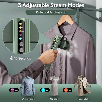 Portable Garment Steamer for Clothes, 100-220V Handheld Travel Steamer for Global, 2-in-1 Compact Clothes Steamer & Iron with 20g/min Steam, 90° Rotating Head Wrinkle Remover for Home & Travel(Green)
