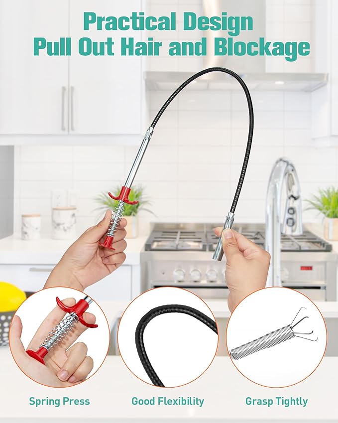 7 Pack Drain Cleaner - 25inch Hair Clog Remover Tool, Sticks To Drain Hair, Sink Snake for Shower, Kitchen Sink, Bath Tub, Bathroom
