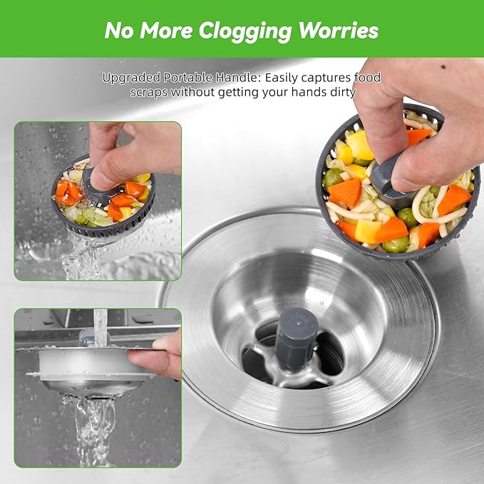 Universal Sink Stopper Strainer Combo, Stainless Steel Drain Stopper Kitchen Sink for US Standard 3-1/2 Inch Kitchen Sink Drain, Mesh Strainer for Food Garbage Disposal, Brushed Nickel