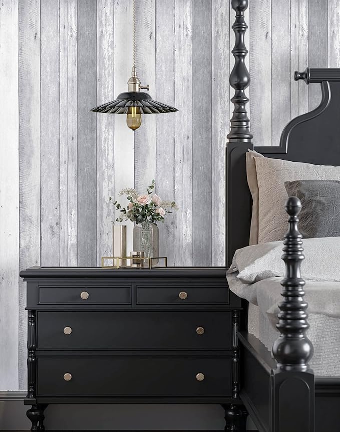 Dimoon 197''x17.7'' Wallpaper Shiplap Thicken White Grey Wood Peel and Stick Wallpaper Gray White Wood Contact Paper White Wall Paper Removable Self Adhesive Shelf Drawer Liner Vinyl Roll