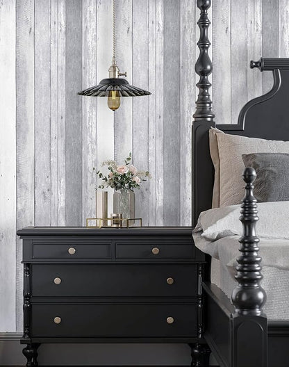 Dimoon 197''x17.7'' Wallpaper Shiplap Thicken White Grey Wood Peel and Stick Wallpaper Gray White Wood Contact Paper White Wall Paper Removable Self Adhesive Shelf Drawer Liner Vinyl Roll
