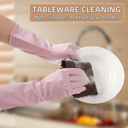 Dishwashing Rubber Gloves Reusable Kitchen Gloves 2Pairs Cleaning Gloves for Washing Dishes Long-lasting&Non-Slip