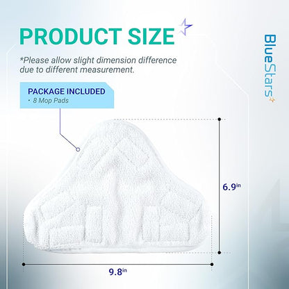 BlueStars 8-Pack Microfiber Steam Mop Pads Replacement – Compatible with H2O H20 Steam Mop X5 Steam Cleaners – Washable & Reusable, Exact Fit for H2O X5 Steam Cleaners
