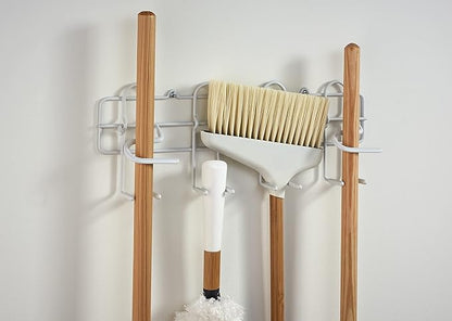 ClosetMaid 3462 Broom & Mop Holder for Wall or Door Mount, Durable White Metal Steel