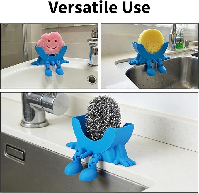 Cute Hanging Sponge Holder, Drainable Kitchen Sink Organizer, Scrub Sponge Stand Storage Rack with Smiley Design, Sink Accessories (Black)