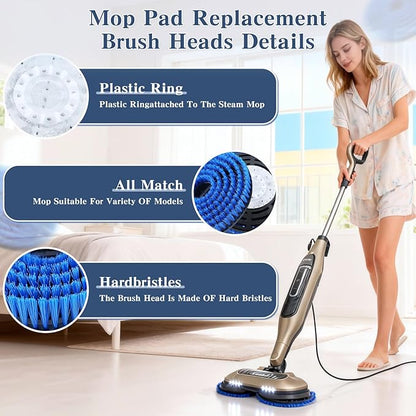 Brush Head for Shark Steam Mop S7000/S7001/S8201 Series Steam Mop Pads Replacement - Upgrade Brush Heads with Nylon Bristles, Deep Clean Hardwood & Tile Floors, Scratch-Free Polish(2Blue,2Gray)