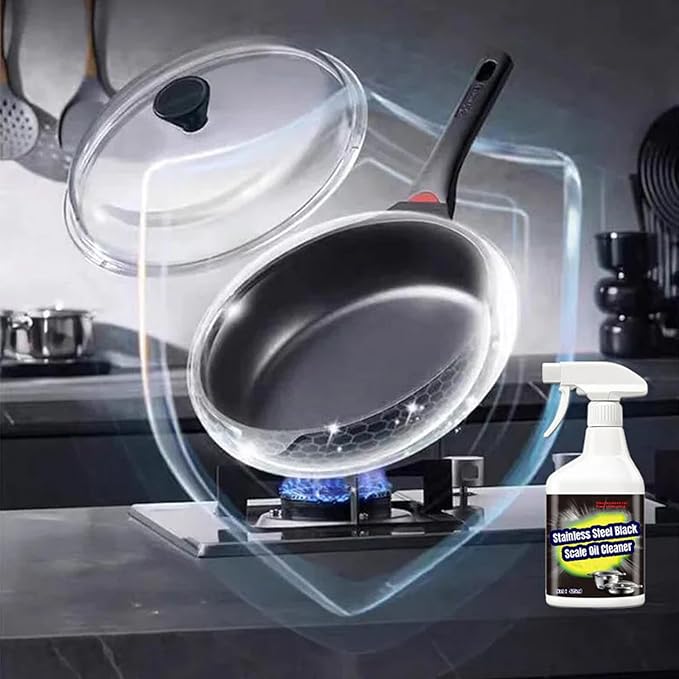 Stainless Steel Black Scale Oil Cleaner - Stainless Steel Pot and Pan and Sink Cleaner, Powerful Grease Remover, MultiPurpose Cleaner Spray for Cleaning Stoves, Pots, Pans, Hoods (1, 2 set)