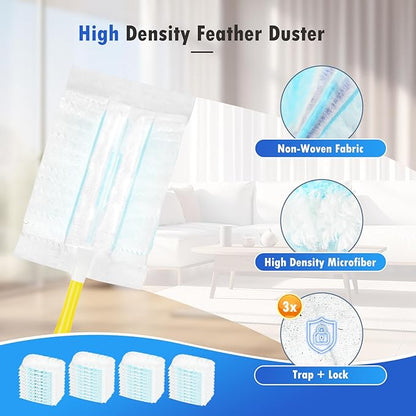50 Count 180° Multi-Surface Feather Duster Refills Compatible with Swiffer® Handle, Heavy Duty Duster Replacement with 1 Handle