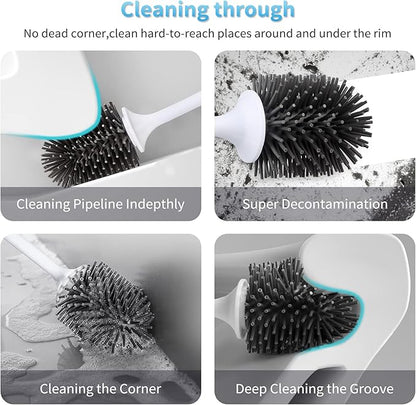 RV Toilet Bowl Brush and Holder, Silicone Toilet Bowl Brush Cleaning Toilet Scrubber Set with Non-Scratch Silicone Bristles Deep Cleaning. Wall Mount for Motorhome Travel, Travel Trailers, Camper