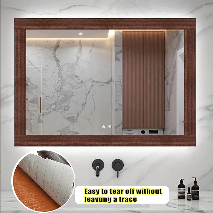 Teemall 10M Wood Grain Removable PVC Waterproof Border Wall Decor Self Adhesive Kitchen Bathroom Tiles Sticker Wallpaper Mirror Frame Sticker (Beige)
